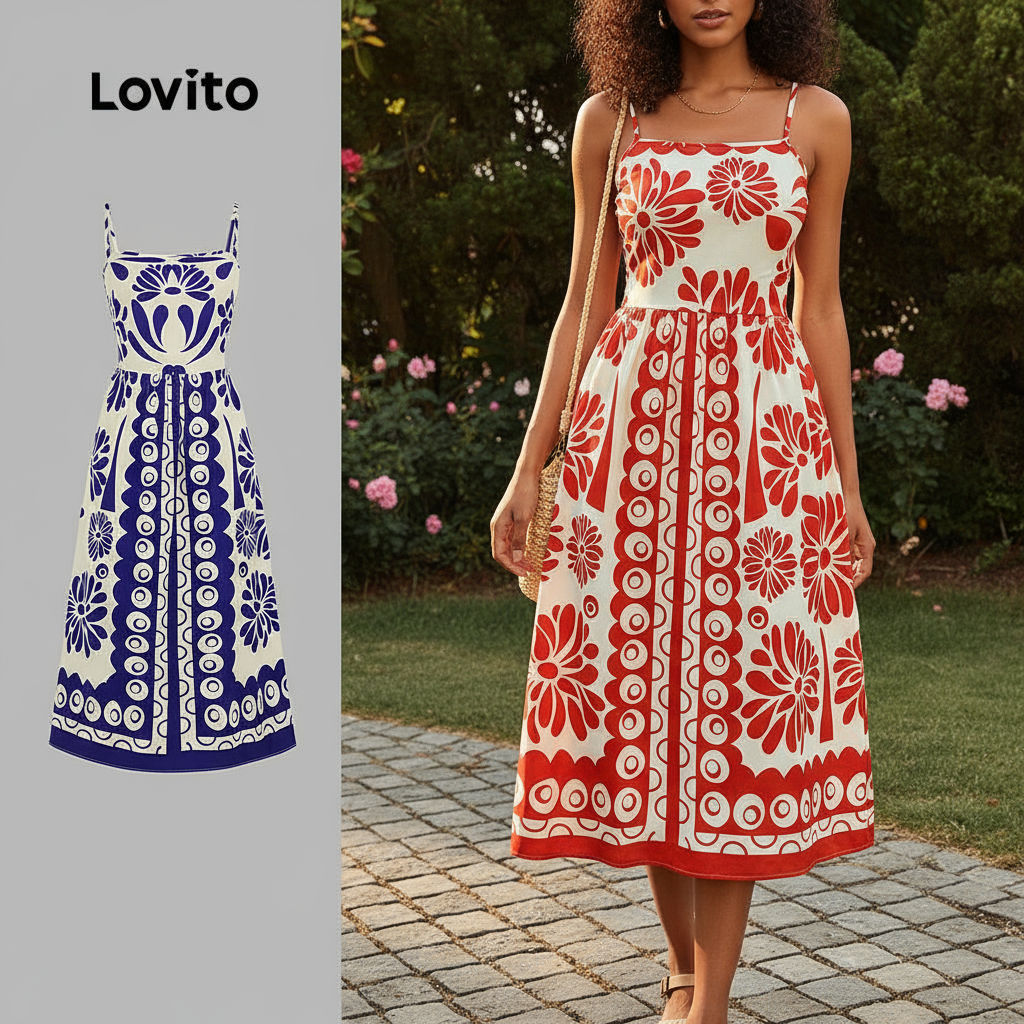 Lovito Refine Vestido Boho Com Estampa Tribal E Vestido Franzido Para Mulheres LBL17603\3 em Oferta na Shopee