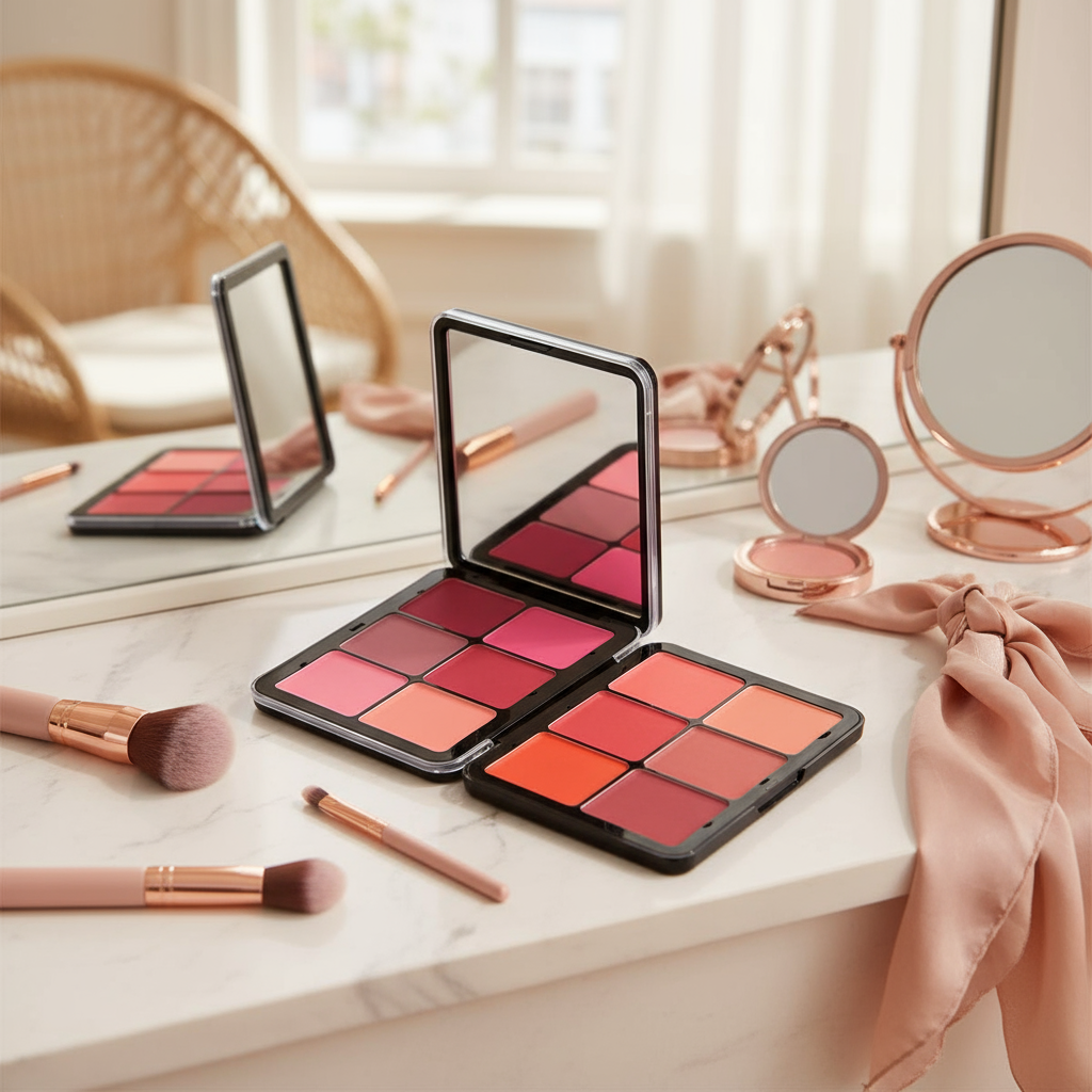 Paleta de Creme para Blush e Contorno Facial, Dupla Face com 12 Cores para Maquiagem Iluminadora