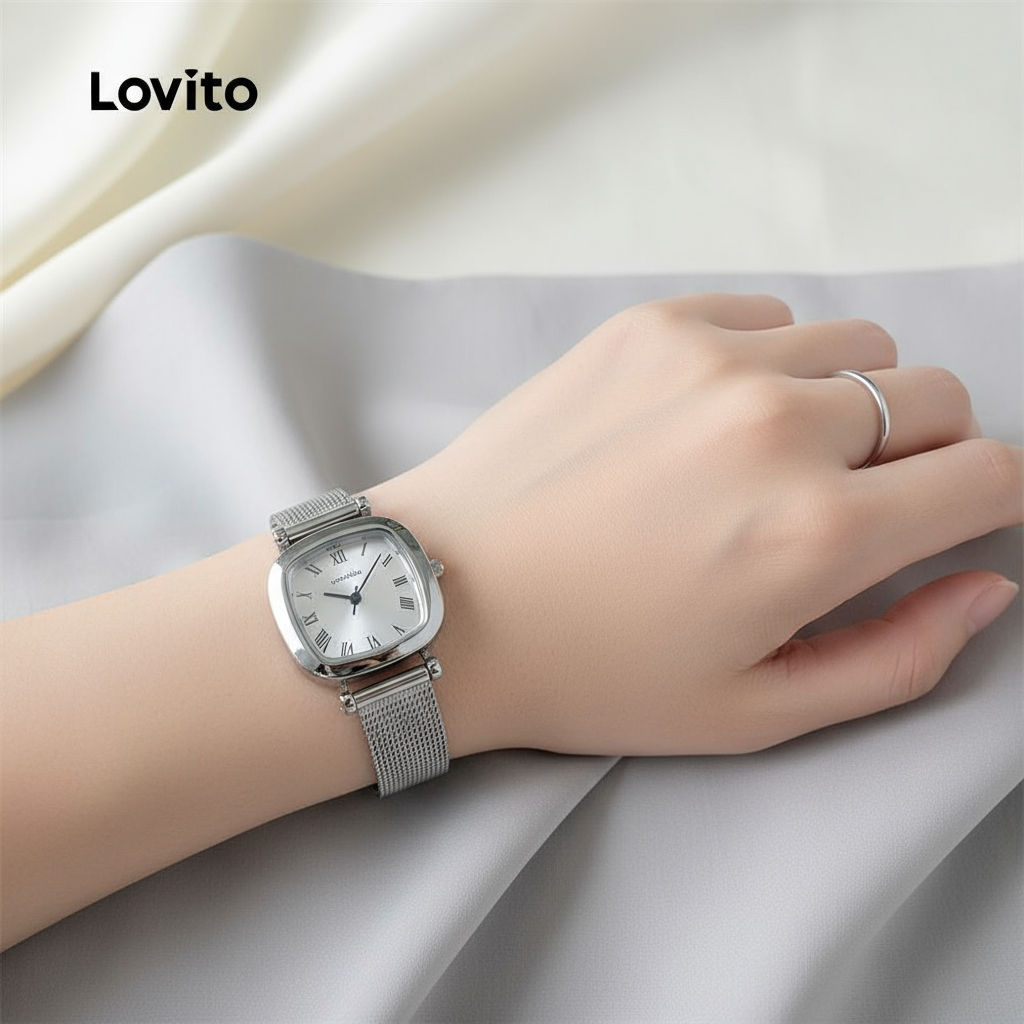 Lovito Relógio Feminino Minimalista Estilo Francês Casual com Movimento de Quartzo e Pulseira de Metal LFA86236