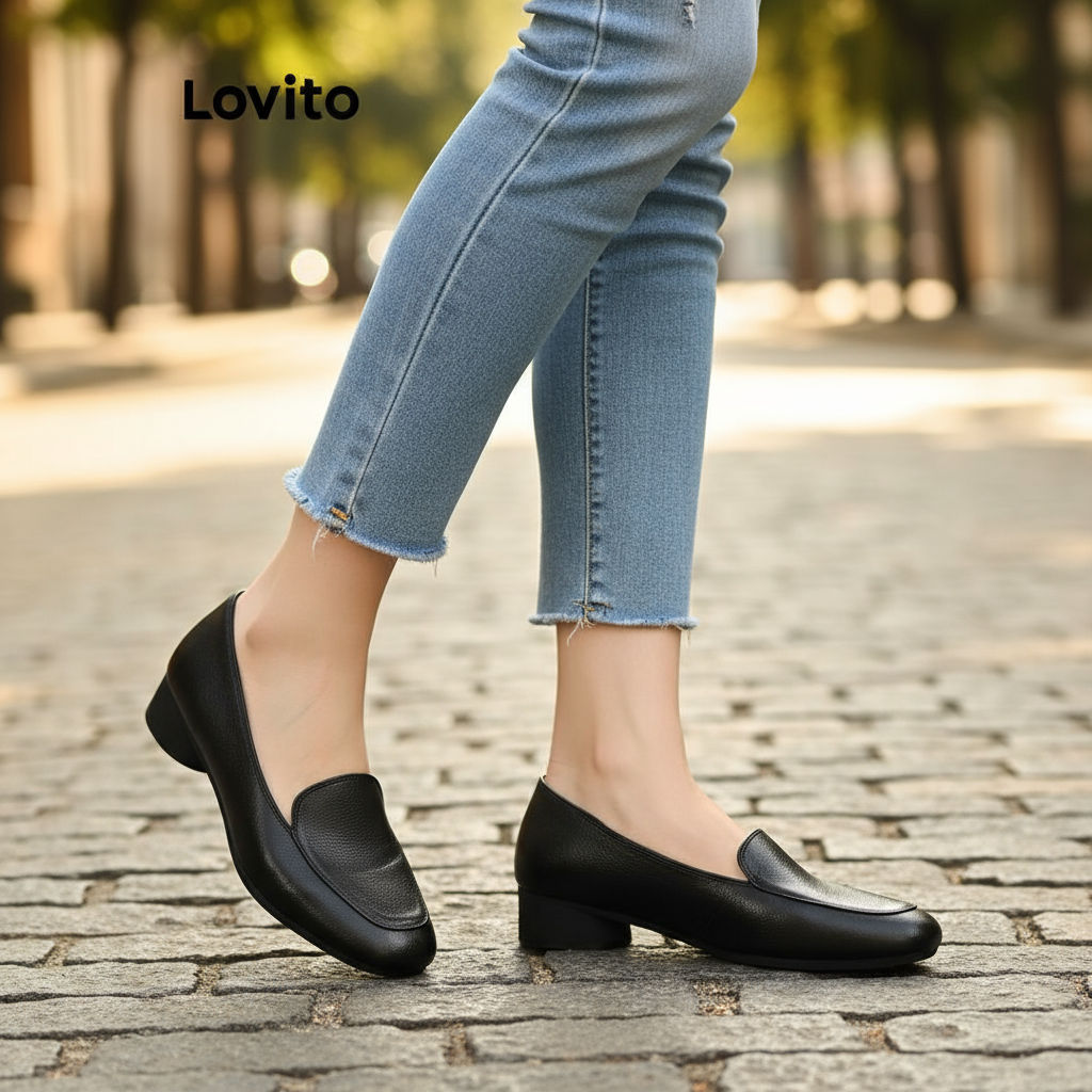 Lovito Sapatilhas femininas casuais em couro leve e macio, estilo simples e confortável, modelo LFA70184 em Oferta na Shopee