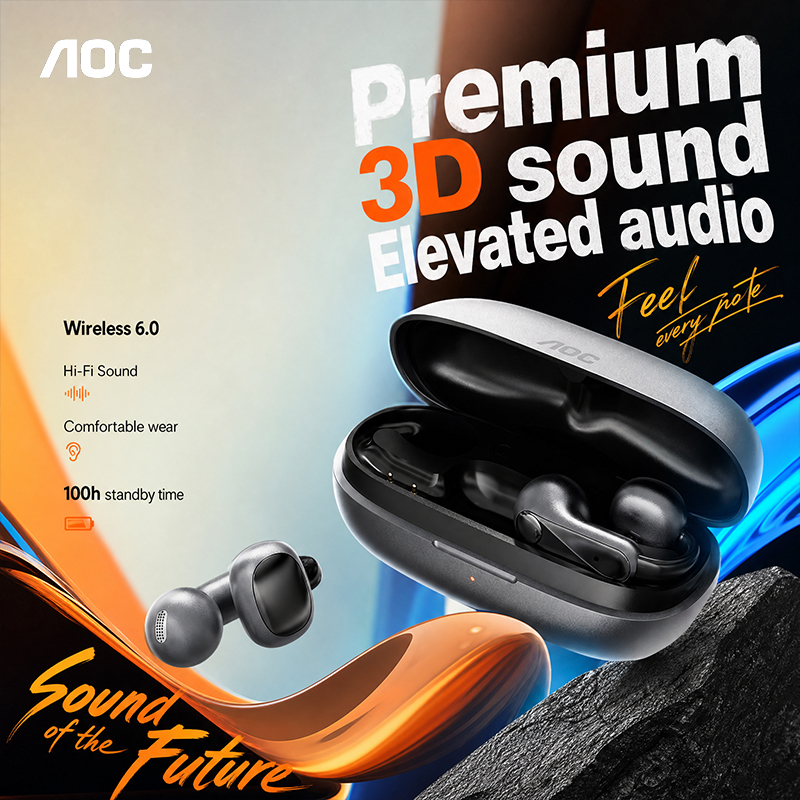 AOC ACD4614 Fones de Ouvido Bluetooth, Fones Intra-Auriculares, Chamada com Redução de Ruído, Fones de Ouvido com