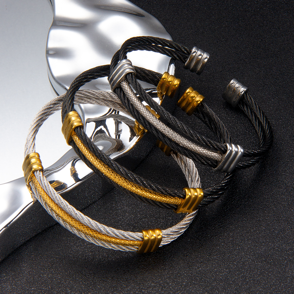Pulseira de Fio de Aço Inoxidável Unissex, Ajustável, Antialérgica, à Prova D’água, Minimalista, Pulseira de Punho,