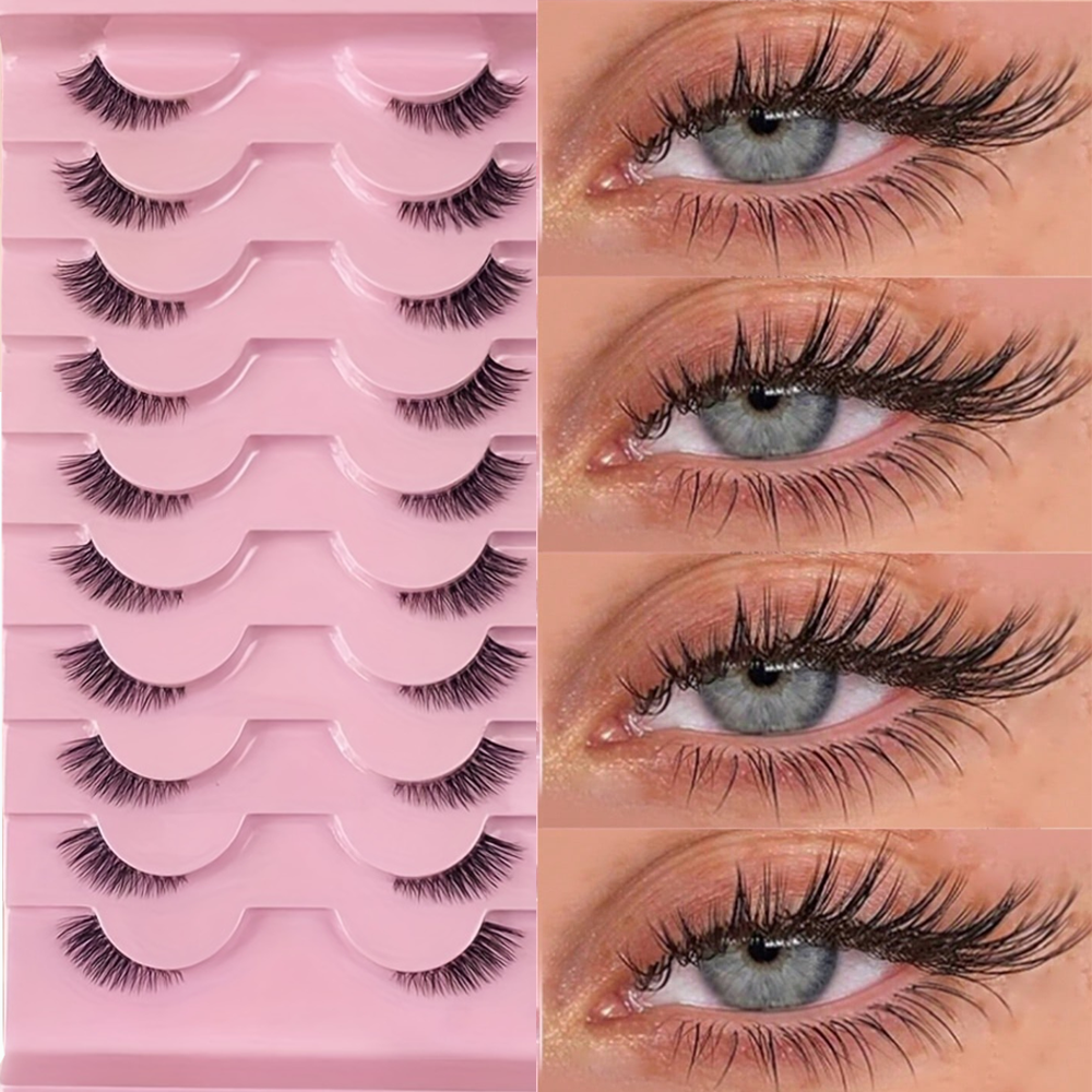  Cílios de Gato Wispy Look Natural, Parecem Extensões, 3D, Curvados, Macios, 15MM, Fofos, 10 Pares