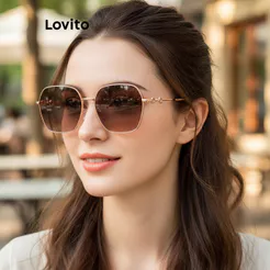Lovito Elegante Óculos de Sol Femininos de Metal Liso LFA06291 - Tan/Preto