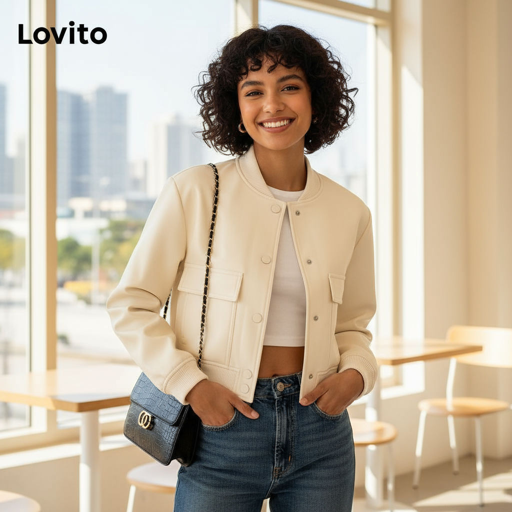 Jaqueta Feminina Impermeável Casual com Botões Frontais Lovito LNL52139 em Oferta na Shopee