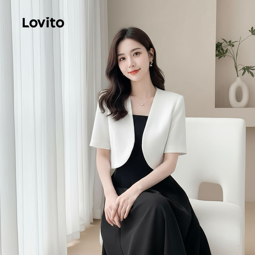 Lovito Casual Blazer Simples Outono/inverno Blazer Branco para Mulheres L156AD182\3 em Oferta na Shopee