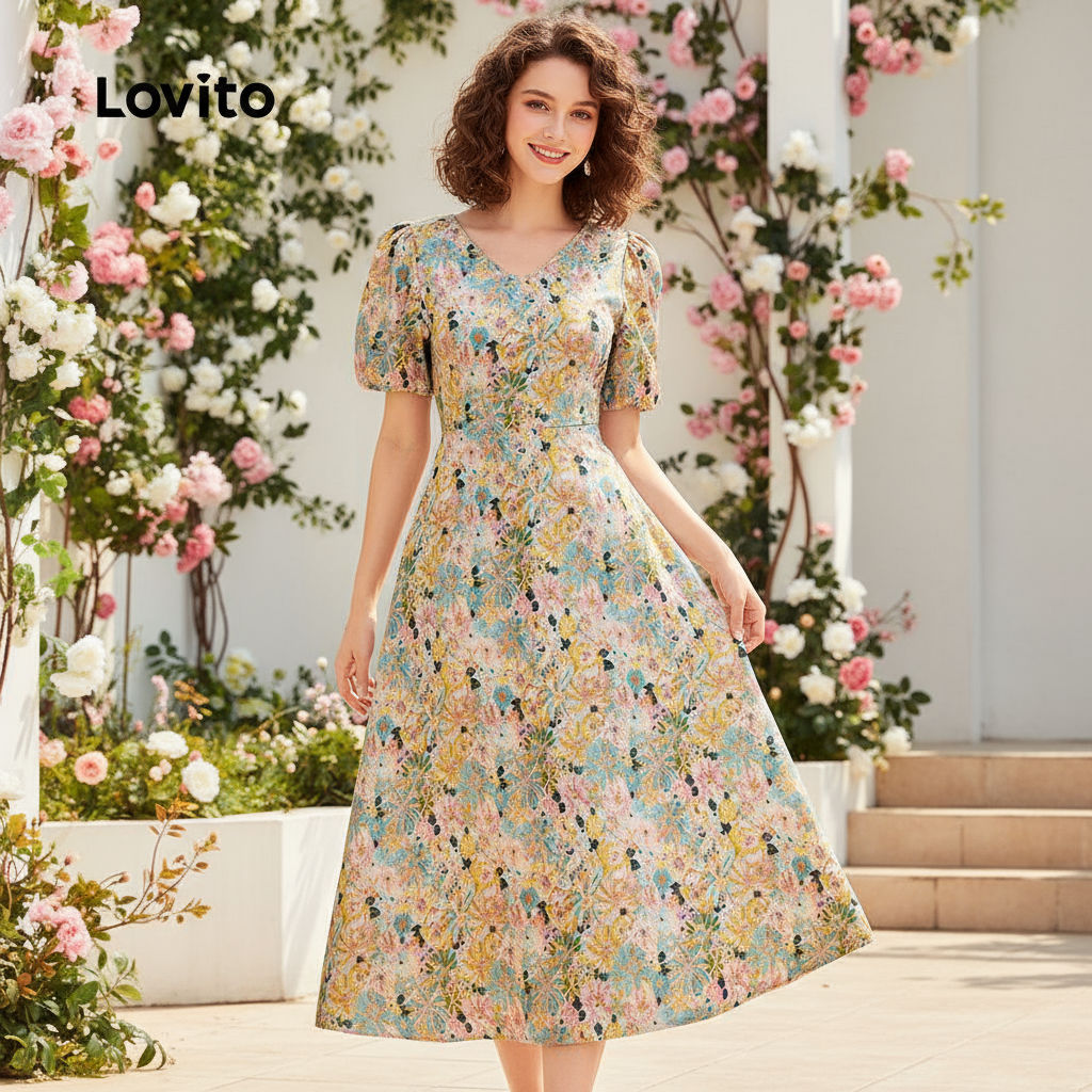 Lovito Vestido Elegante Linha Estrutura Verão/Primavera Vestido Para Mulheres L124AD430\5