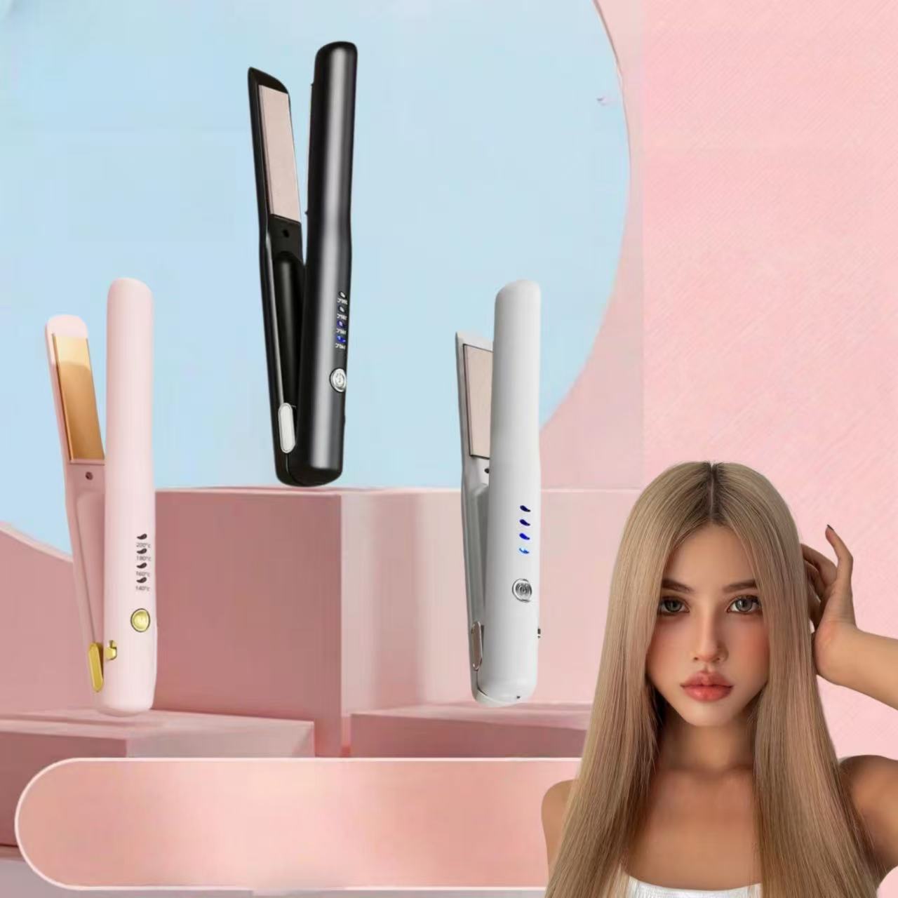 Escova Alisadora de Cabelo Mini Portátil 2 em 1 Multifuncional Sem Fio Recarregável Aquecimento Rápido Pente para