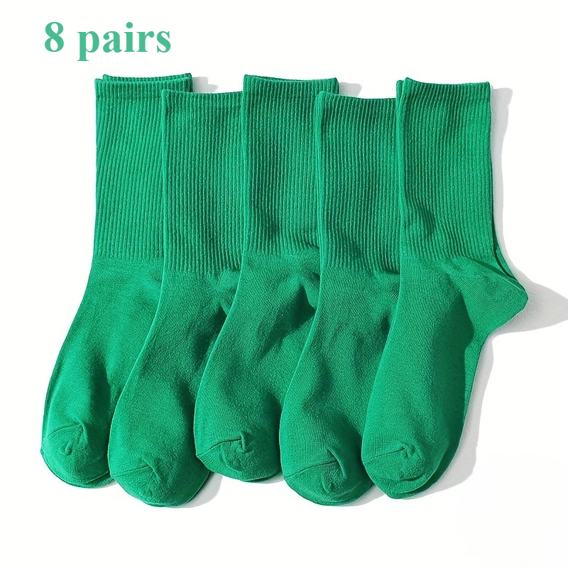 8 Pares De Meias Verdes Macias E Confortáveis – Absorção De Suor Unissex Para Lazer Diário Esportes Ao Ar Livre , Ideia 