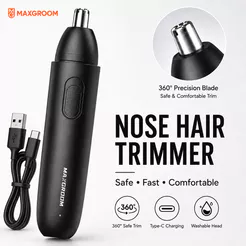 Maxgroom 3 em 1 Aparador de Pelos do Nariz Tipo-C Recarregável, Baixo Ruído, para Nariz e Orelhas