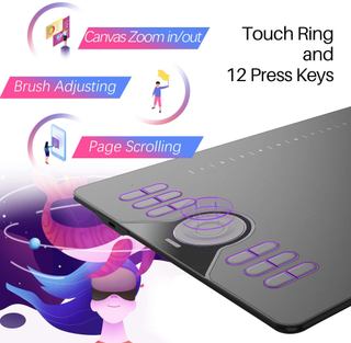 Huion HS610 Mesa Gráfica, Anel Sensível ao Toque + 12 Teclas Personalizáveis, Caneta sem Bateria