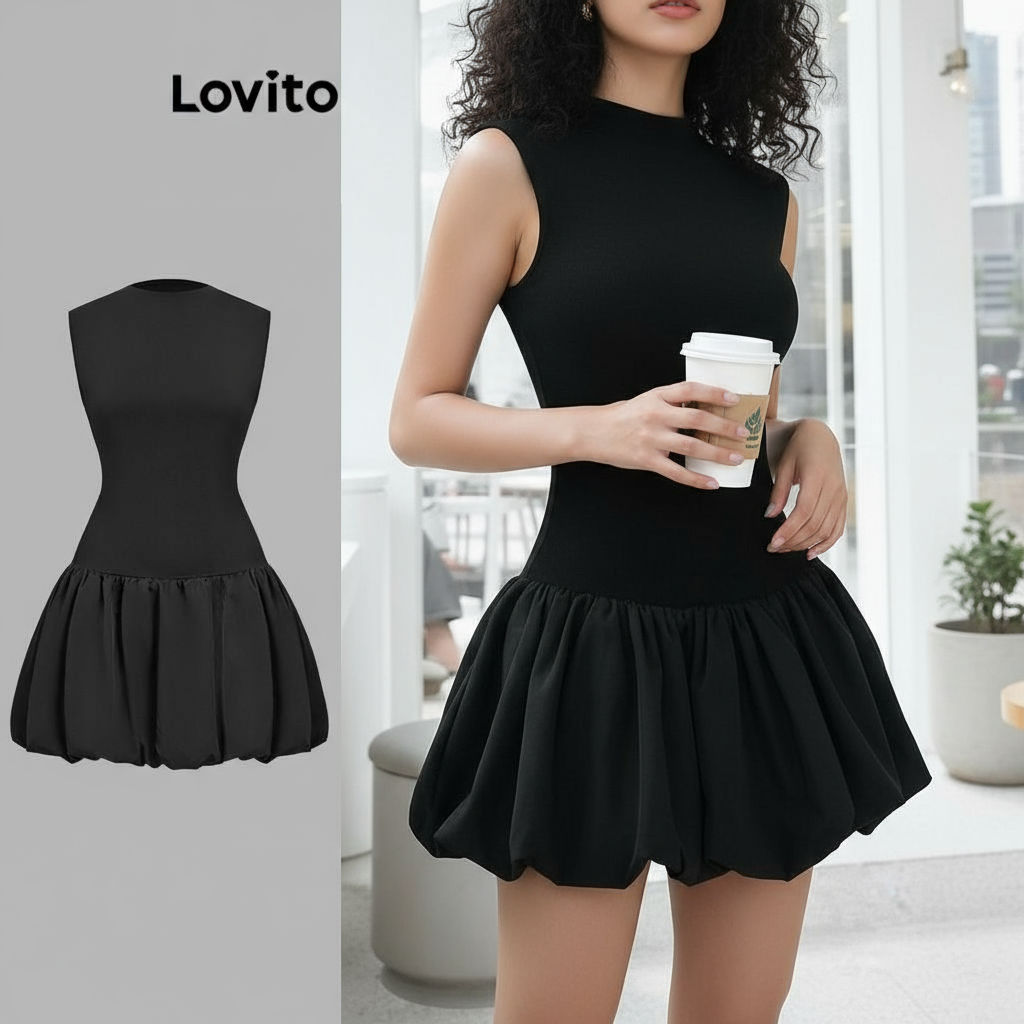 Lovito Vestido Elegante Tecido Liso Costuras Estruturadas Feminino L106AD1327\2 em Oferta na Shopee