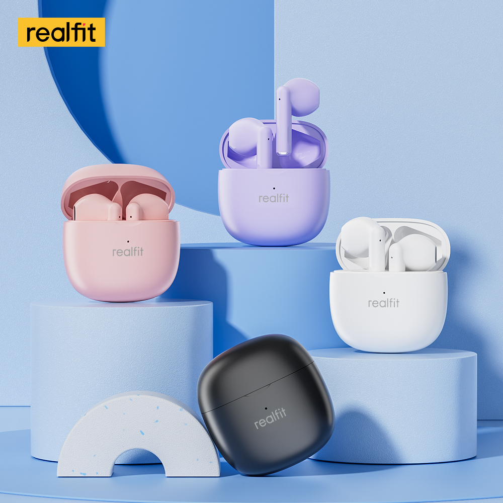 Realfit F1 TWS Fones De Ouvido Bluetooth Cute Cartoon Styling Opções Coloridas BT5.3 Mini Design Sem Fio 25H Áudio Total