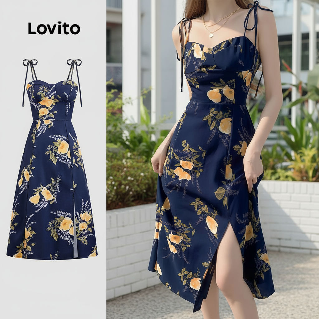 Lovito Vestido Feminino Floral Elegante para Verão/Primavera L123ED746