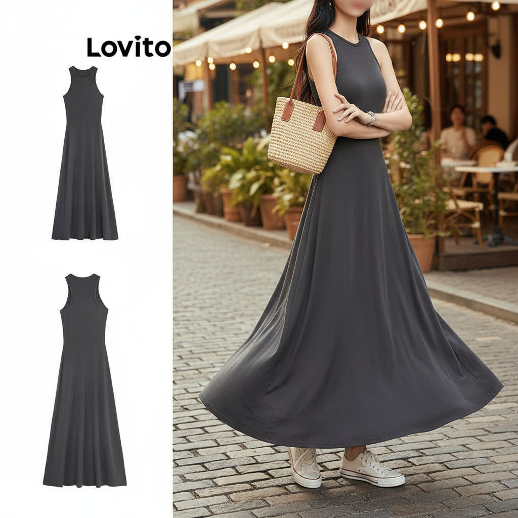 Lovito Vestido Feminino Casual Básico Primavera Verão LNA65518 em Oferta na Shopee