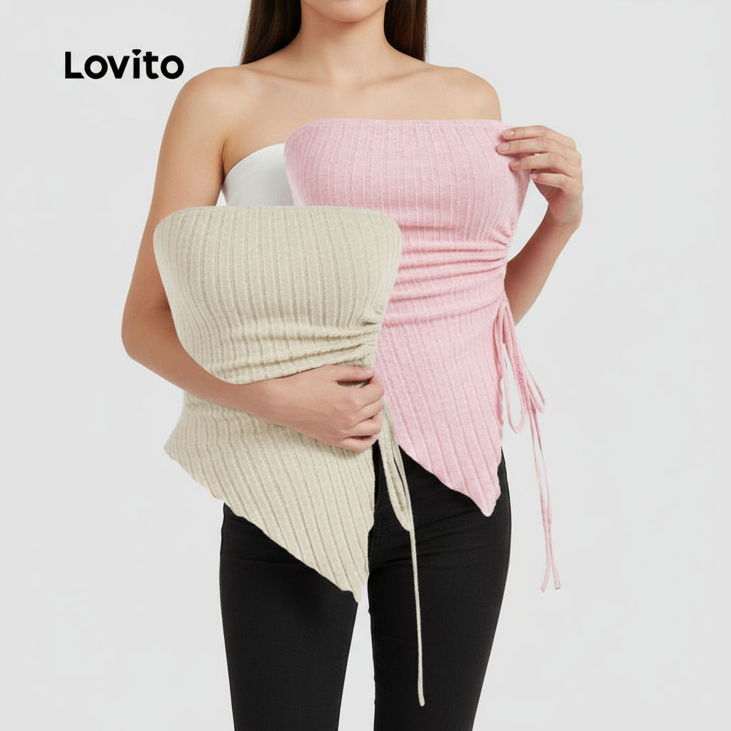 Blusa Feminina Casual Lovito Regata Plissada com Amarração Texturizada Verão/Primavera L98AD053