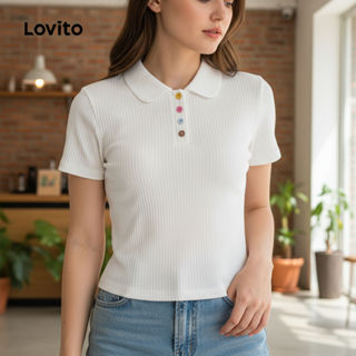 (Trendy2) Lovito Camiseta Casual Com Botão Verão/Primavera Para Mulheres LNM68063 em Oferta na Shopee