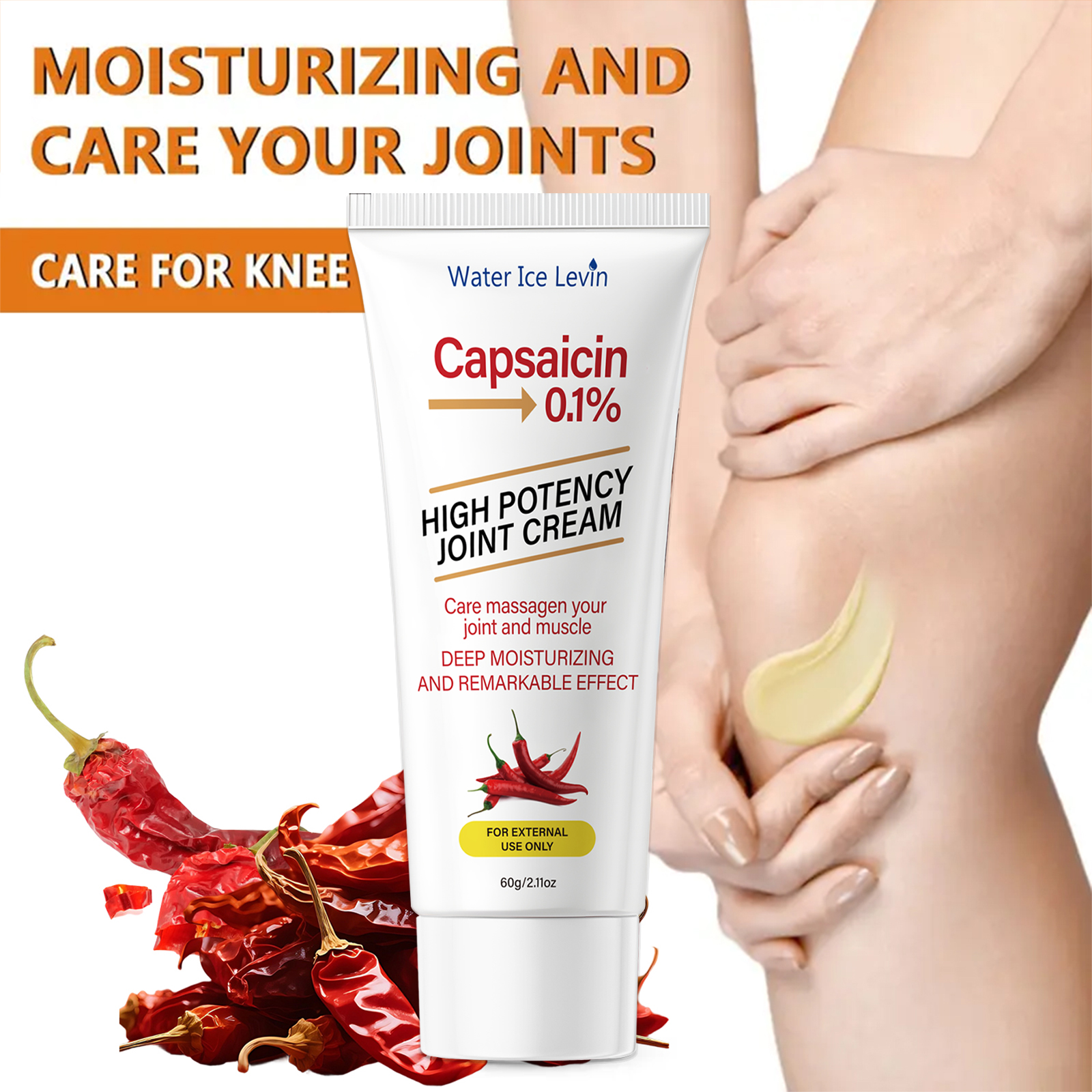 0,1% Capsaicina Creme para Relaxamento Muscular com Glicerina e Pimenta, Não Oleoso, Adequado para Pele Sensível, Bege