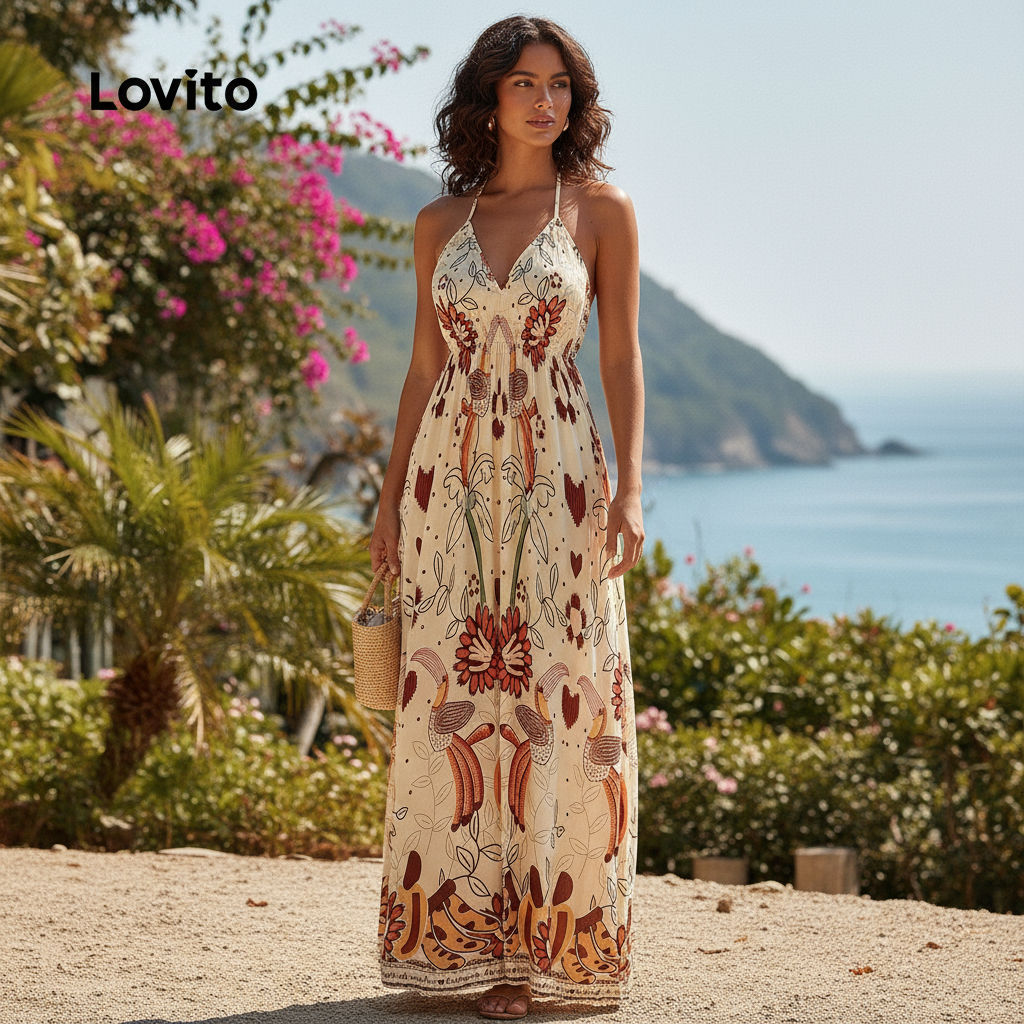 Lovito Vestido Boho com Amarração Vestido de Primavera/verão para mulheres LBL29123\2 em Oferta na Shopee