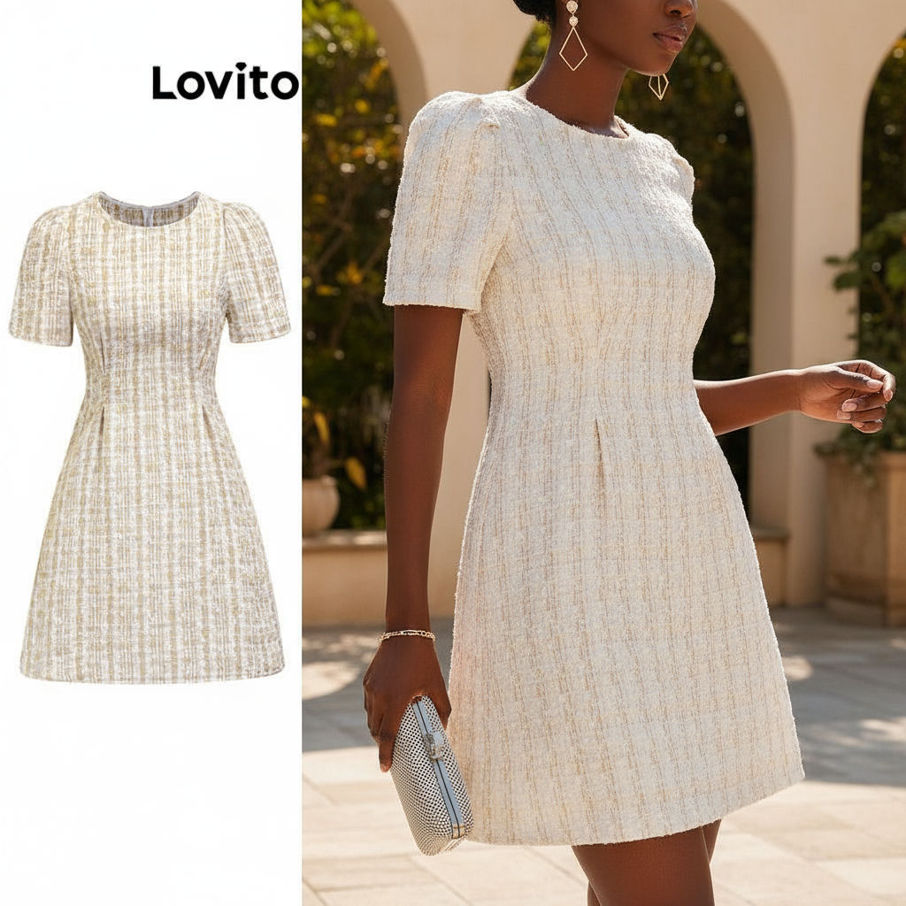 Lovito Vestido Feminino Casual de Tweed Liso para Verão/Primavera L71ED168 em Oferta na Shopee