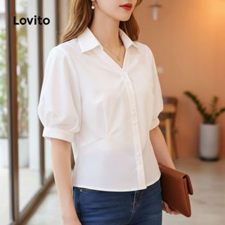 Lovito Blusa Feminina Casual Lisa Plissada - LNE73710 em Oferta na Shopee
