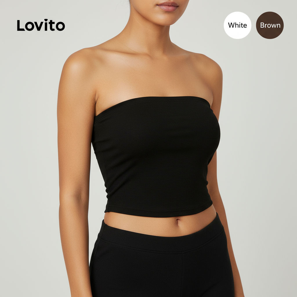 Lovito Top Crop Regata Básico Liso Boho para Mulheres L83ED280 em Oferta na Shopee