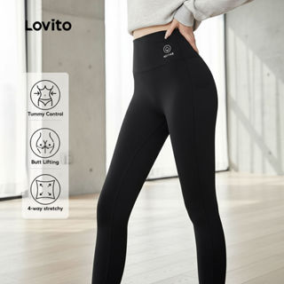 (Trendy2) Lovito Legging Esportivo Casual Liso Cintura Alta Cinto Adelgaçante Legging Esportivo de Yoga LNA53294 em Oferta na Shopee