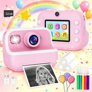 Câmera Instantânea Dupla Selfie para Crianças com Impressão Instantânea, Câmera Digital Portátil para Viagem com