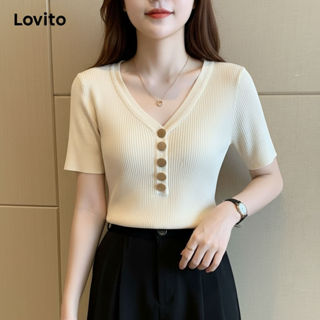 Lovito Blusa Feminina Casual de Botão para Verão e Primavera LNL36064 em Oferta na Shopee
