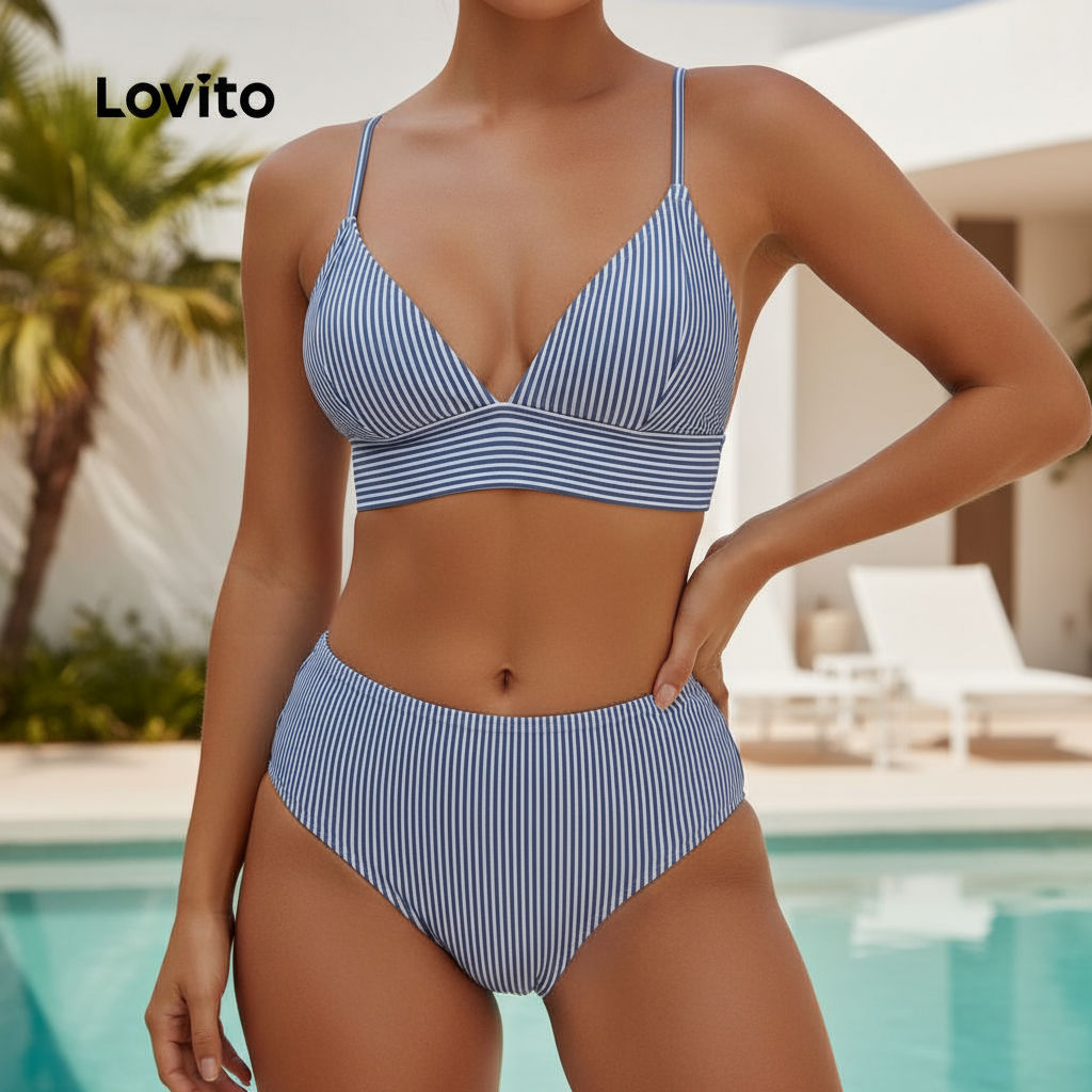 Lovito Biquíni Listrado Sexy para Mulheres Conjunto LNL91018 em Oferta na Shopee