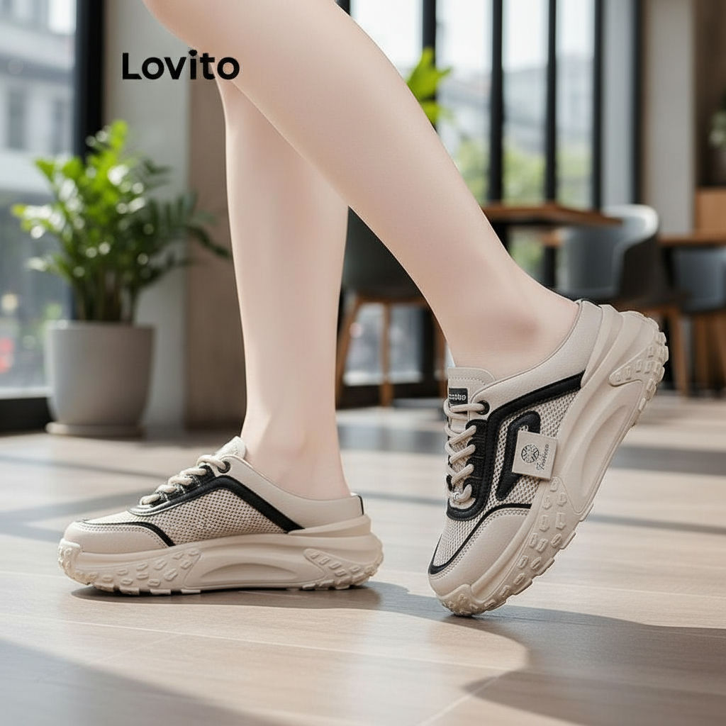 Lovito Calçado Esportivo Feminino em Malha Respirável Mueller Half Drag, Leve e Moderno, Sneaker Tendência LFA73235 em Oferta na Shopee
