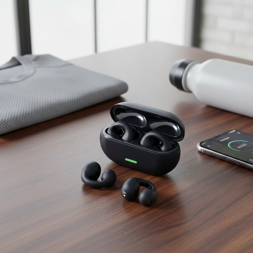 T75 Fone de Ouvido Bluetooth com Clipe de Orelha Fone de Ouvido Sem Fio HIFI Estéreo de Graves para Esportes e Jogos