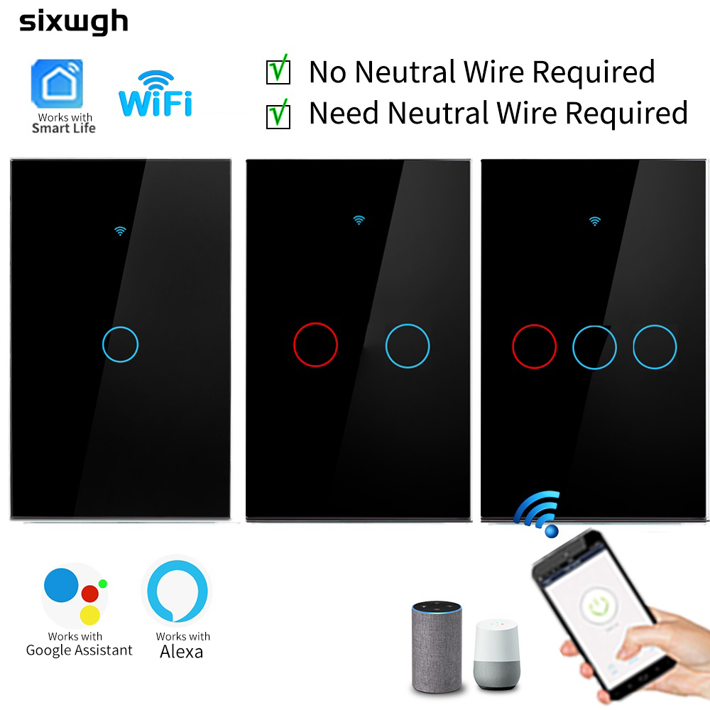 Interruptor Inteligente WiFi Touch Para Tuya Wall Switch RF 433 Smart Não É Necessário Fio Neutro-Funciona Com Life APP