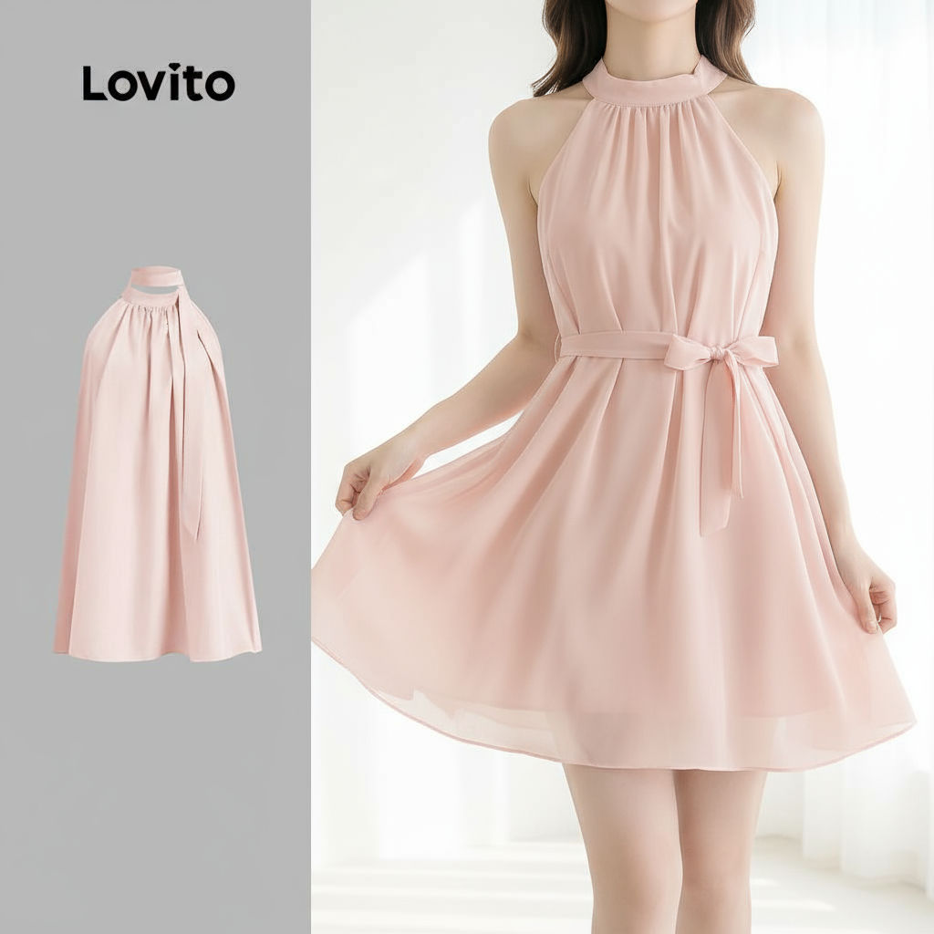 Lovito Vestido Feminino Casual de Verão/Primavera com Cadarço e Laço Drapeado L129AD1050 em Oferta na Shopee