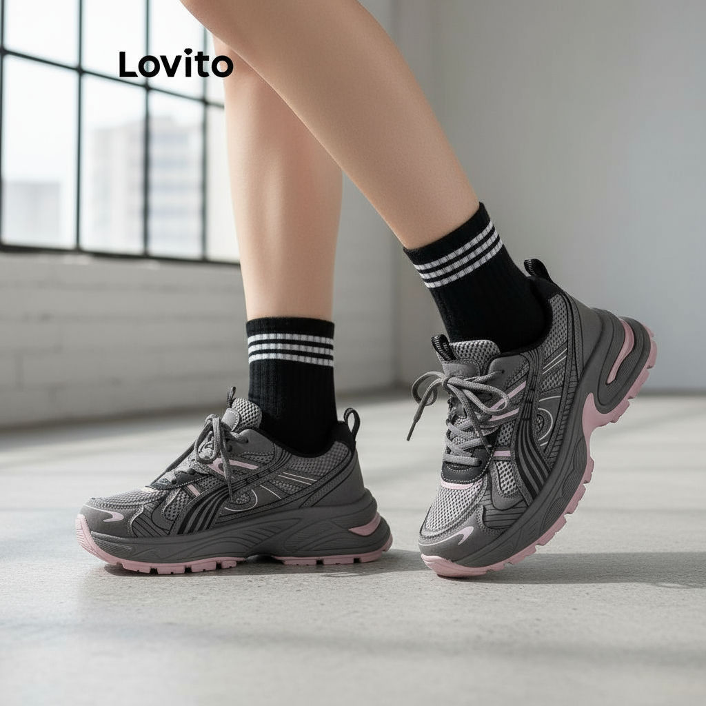 Lovito Tênis Feminino Colorido com Aumento de Altura para Esportes LFA71102