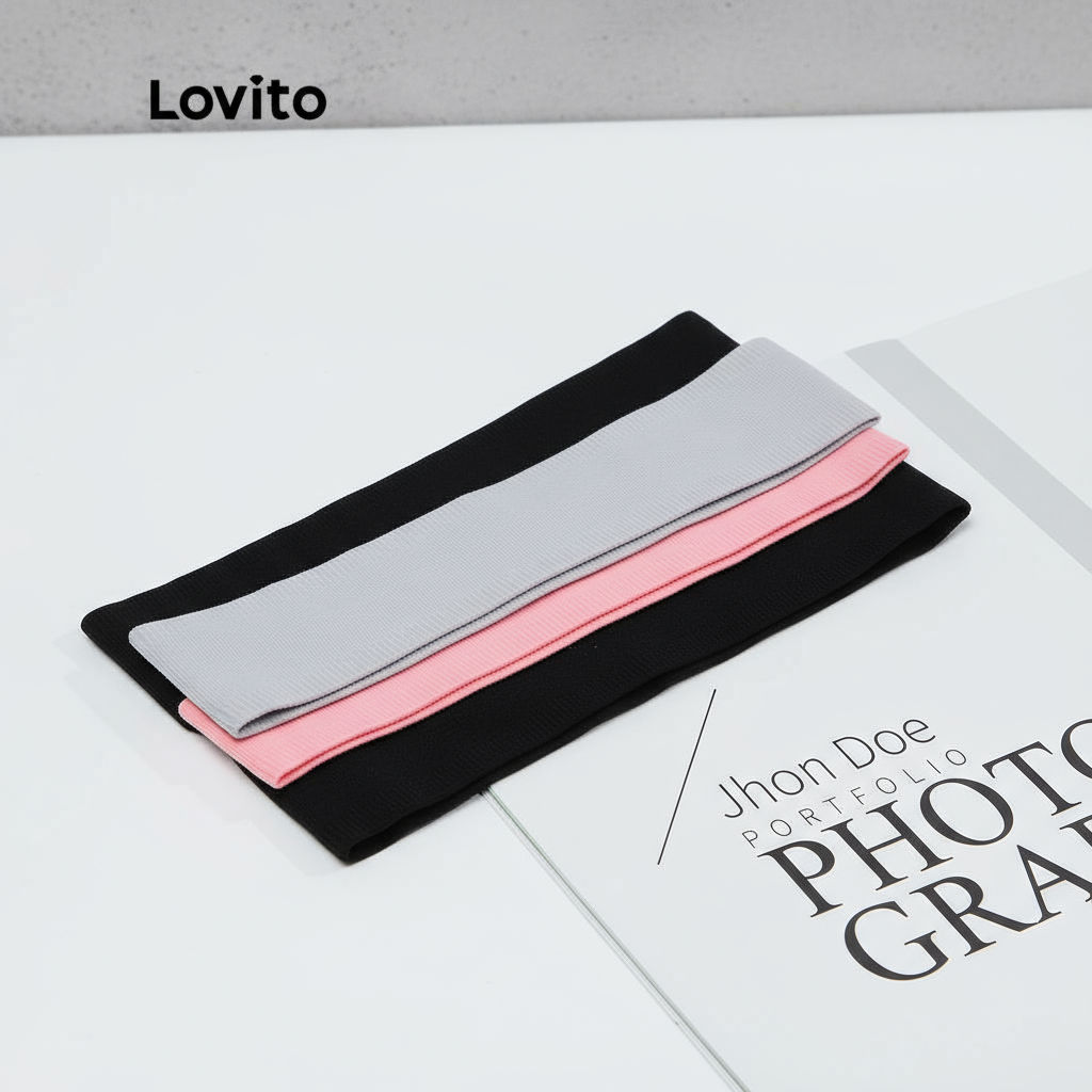 Lovito Faixa de Cabelo Esportiva Lisa e Respirável com Secagem Rápida - L18X682 (Preto/Cinza/Rosa Claro) em Oferta na Shopee