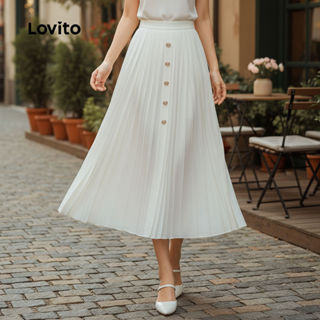Lovito Saia Feminina Elegante com Botões Lisos para Verão e Primavera LNL101641\5 em Oferta na Shopee