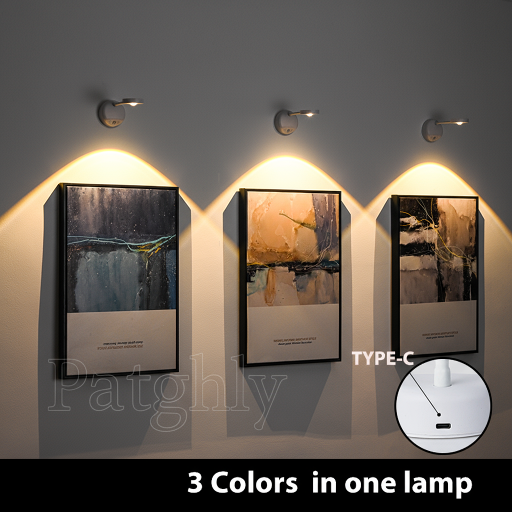 Luz Noturna LED Sem Fio com Sensor de Movimento, Luminária de Parede Recarregável USB TIPO-C para Quarto.