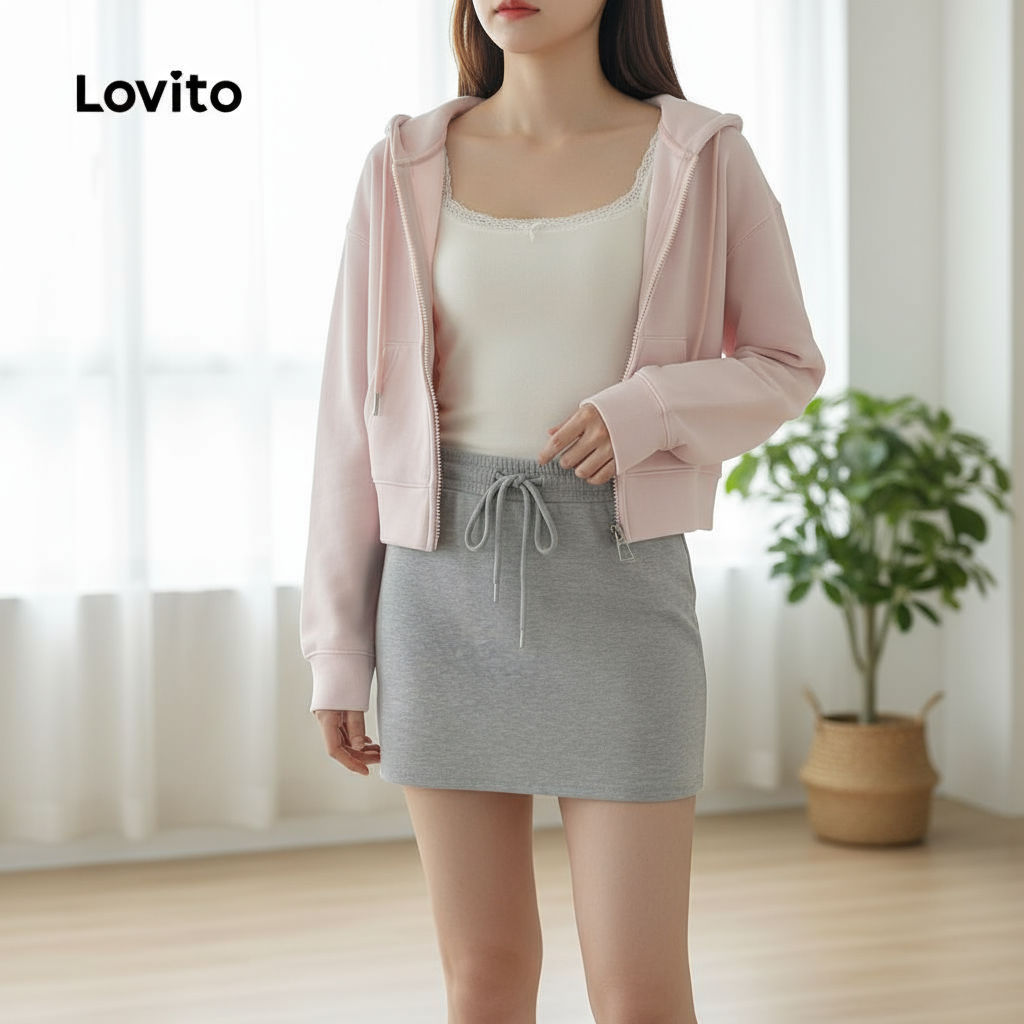 Lovito Jaqueta Feminina Casual Lisa Com Amarração LNA75075\4 em Oferta na Shopee