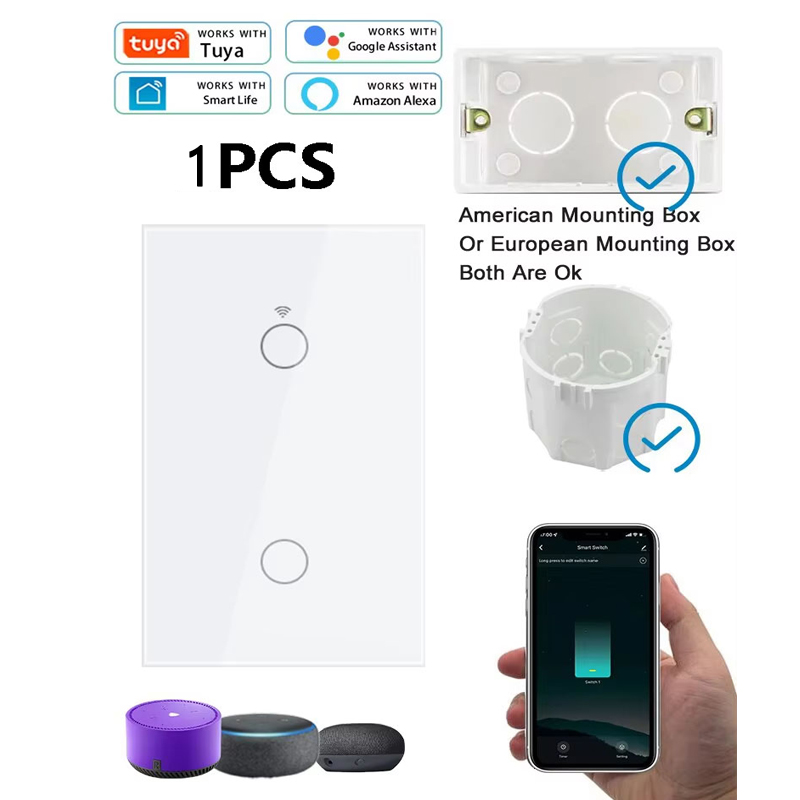 1 Pçs SAIMILI Tuya Eua WiFi + Bluetooth Interruptor De Parede Inteligente RF433 2Gang Sensor Toque Interruptores Luz LED