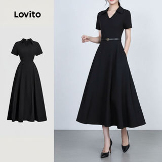 Lovito Vestido Feminino Casual com Bolsos Vestido Preto Clássico Versátil para Primavera/Verão L138ED216 em Oferta na Shopee