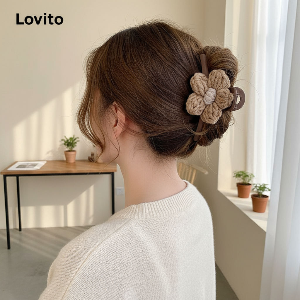 Lovito Grampos De Cabelo Florais Lisos Casuais Femininos LNA14105 (Off White/Khaki) em Oferta na Shopee