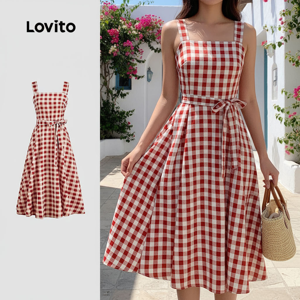 Lovito Vestido Feminino Casual com Cinto Tecido Suave Primavera-Verão LB134LD257 em Oferta na Shopee