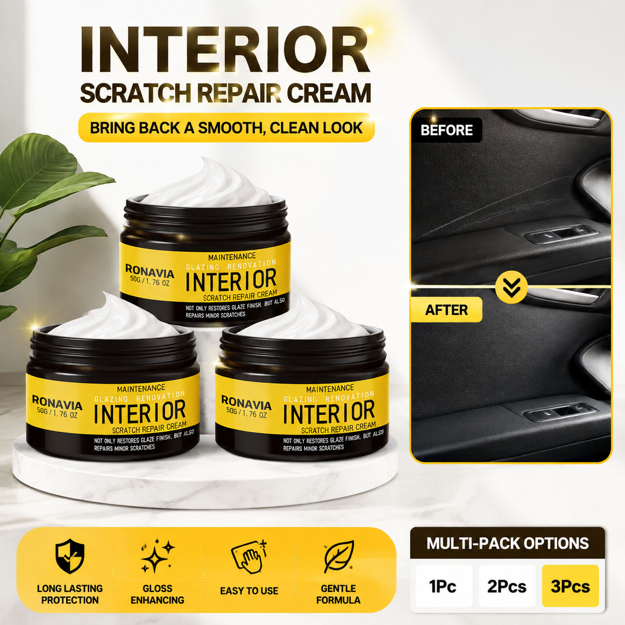 Cera De Carro Interior Profissional 50g Preenche Arranhões Limpa Restaura Painel E Assentos