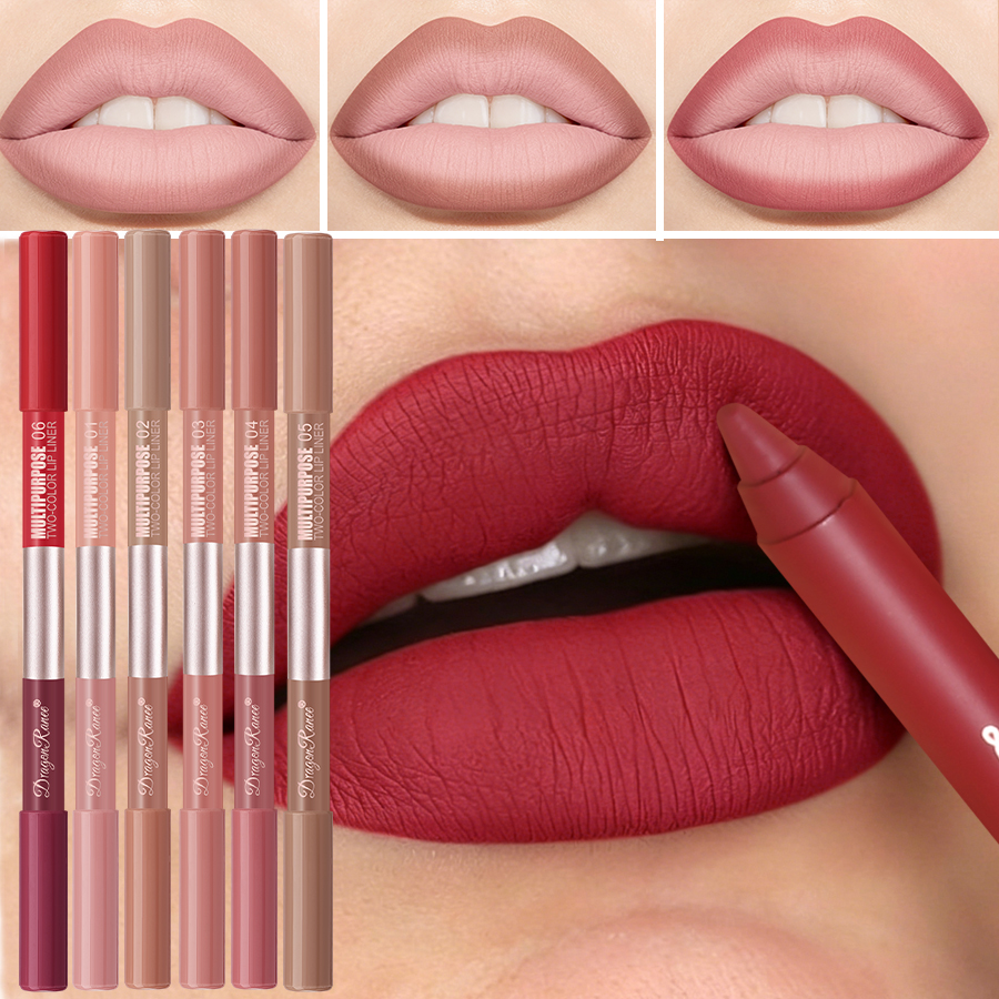 Lápis de Contorno Labial Matte à Prova d'Água de Ponta Dupla, Perfeito para Delinear e Preencher os Lábios