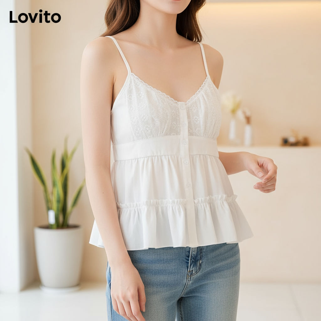 Lovito Regata Feminina Casual em Tecido Liso com Costura LNE56755