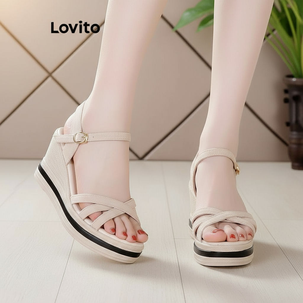 Lovito Chinelos de Cunha Femininos com Solado Grosso e Design Cruzado LFA65254 em Oferta na Shopee