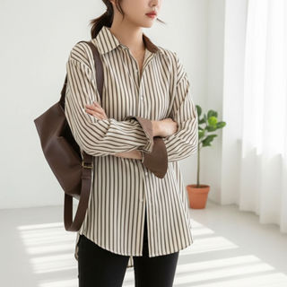 Lovito Blusa Casual Feminina Listrada Colorblock LNE27252 Marrom\4 em Oferta na Shopee