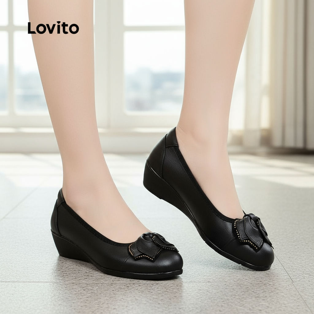 Lovito Sapatilhas femininas de couro macio liso, sapatos de balé elegantes para mães, LFA76317 em Oferta na Shopee