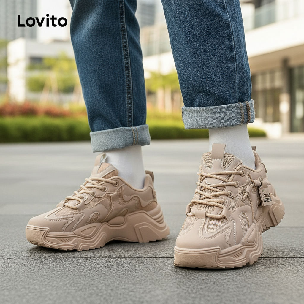 Lovito Tênis Feminino Casual Coreano Versátil Sola Grossa Confortável e Respirável para Aumentar a Altura LFA62230